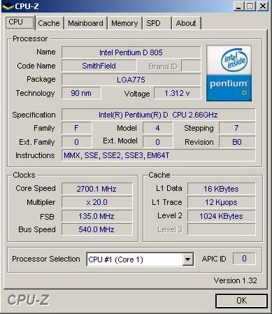 双核心Pentium D 805 CPU-Z截图
